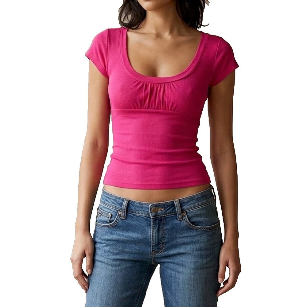 VTG Y2K Nobo Hot Pink Fury Babydoll Top Large Scoop Neck Fairy Retro 90s Slim